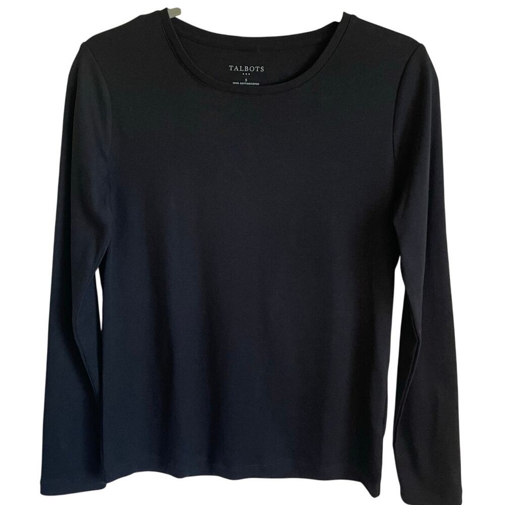 Talbots Outlet Womens Long Sleeve Tee Shirt NWT Black Crewneck Cotton S Small